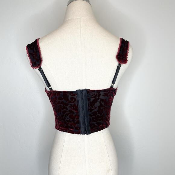 Windsor Velvet Burnout Cropped Corset Top Burgundy Red Black Womens Small - Picture 5 of 7